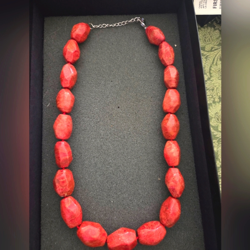 Elegant Red Coral Beaded Necklace